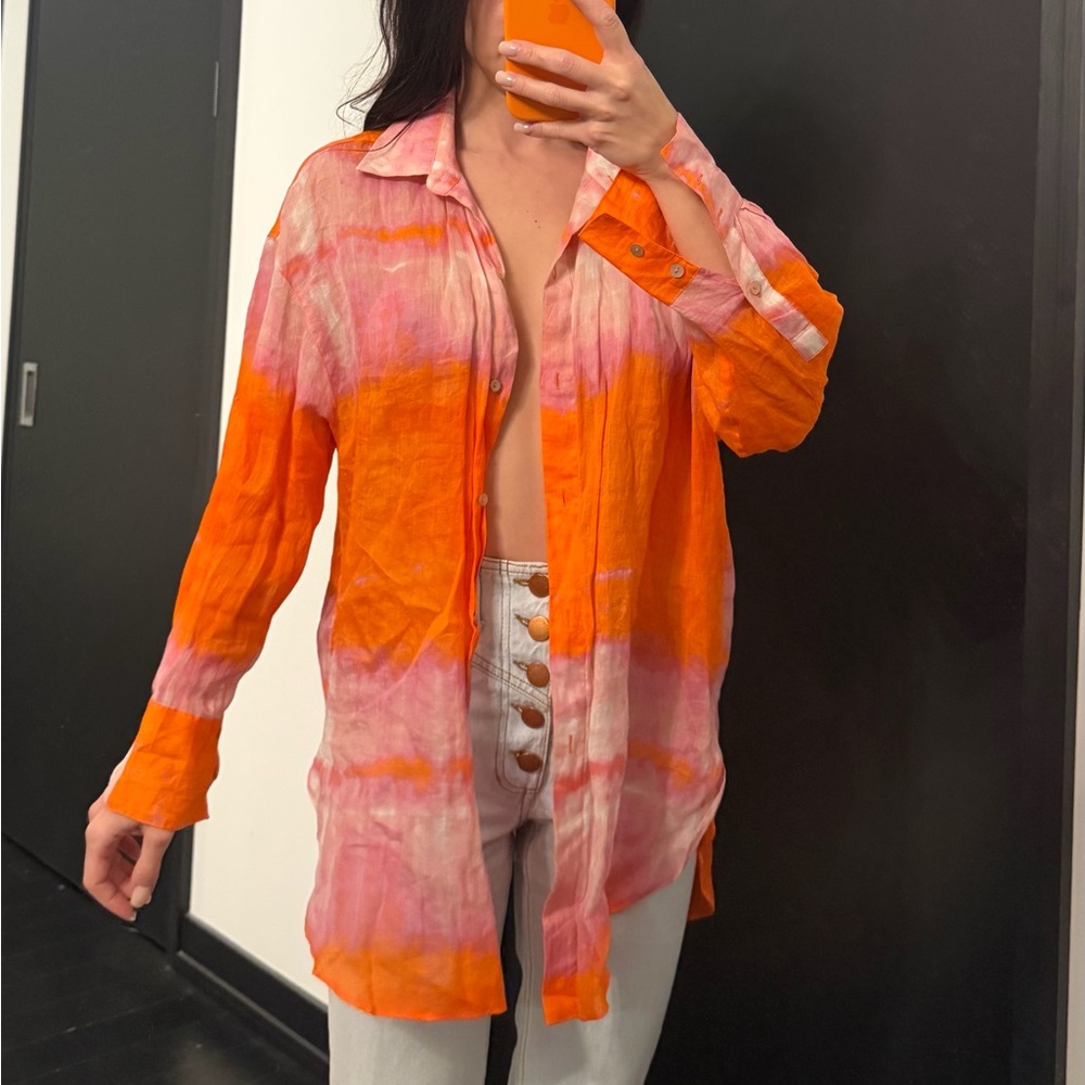 Massimo Dutti Orange and Pink Button Down Shirt